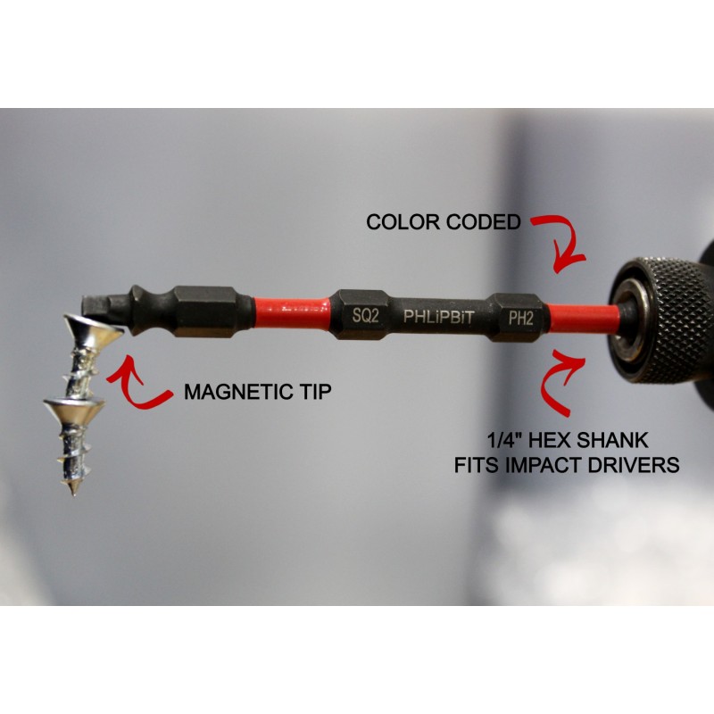 PHLiPBiT Square & Phillips Impact Drive Bit 6" No 2 (5pk)