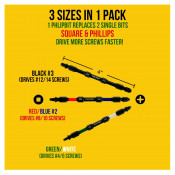 PHLiPBiT Square/Phillips Double End Impact Drive Bit 4" (3pc Set) 2