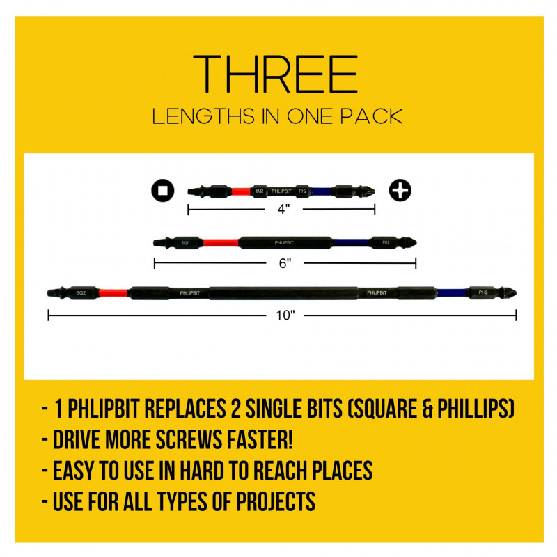 PHLiPBiT Double End Impact Drive Bit Red 4 6 10" (3pc Set)