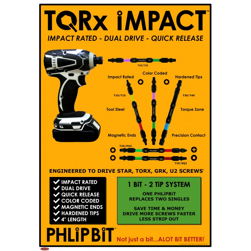 TQRx iMPACT U ELECT Slot Square and Phillips Drive Bits 4" (3pc Set)